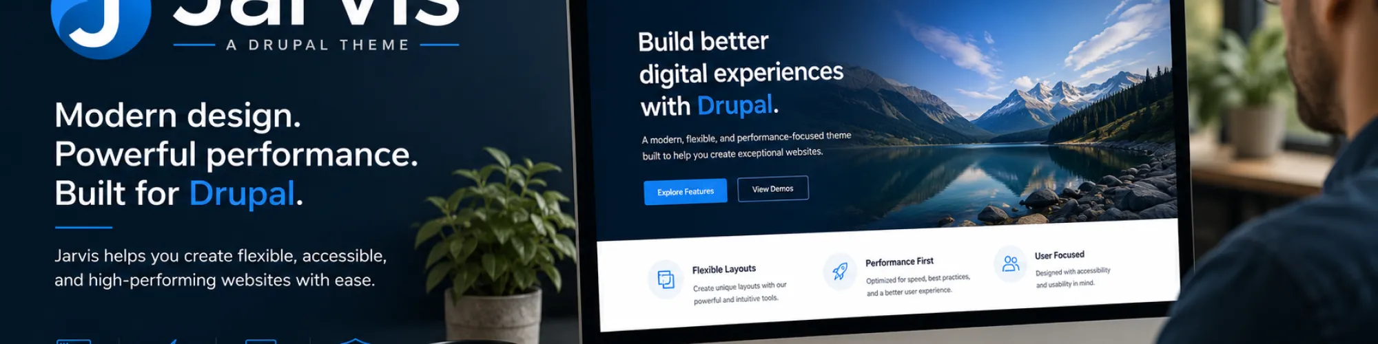 person using computer with Jarvis template